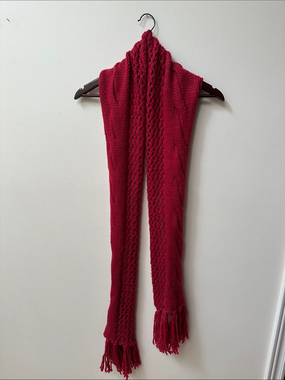 2/$20 NWT Raspberry Red Cable Knit Fringe Scarf